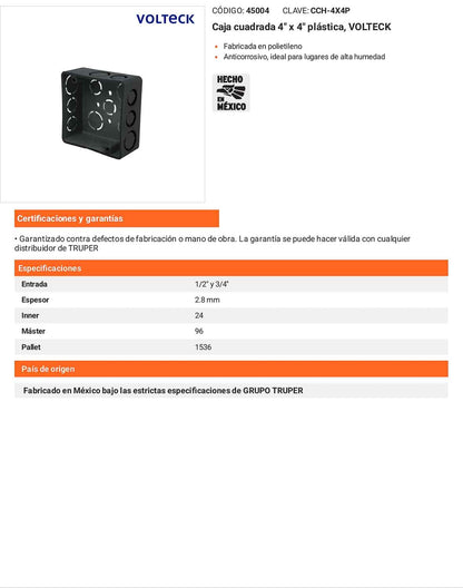 Caja cuadrada 4x4 pulg plástica