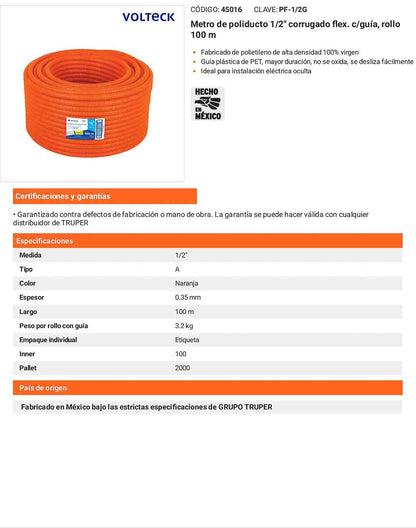 Poliducto 1/2 pulg c/guía rollo 100m