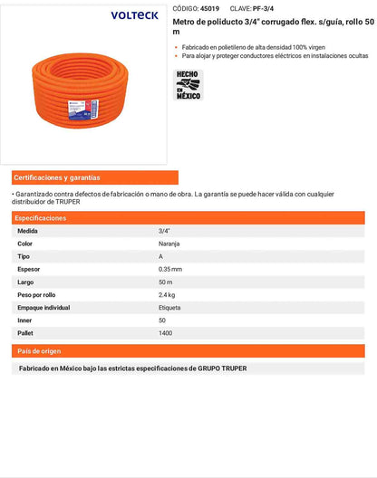Poliducto 3/4 pulg s/guía rollo 50m