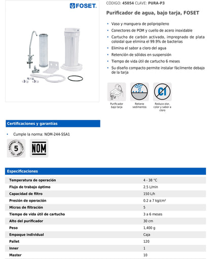 Purificador de agua bajo tarja  PURA-P3