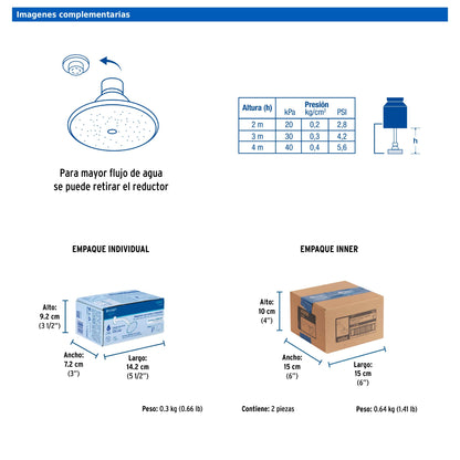 Regadera redonda metálica de 3" con brazo y chapetón cromados