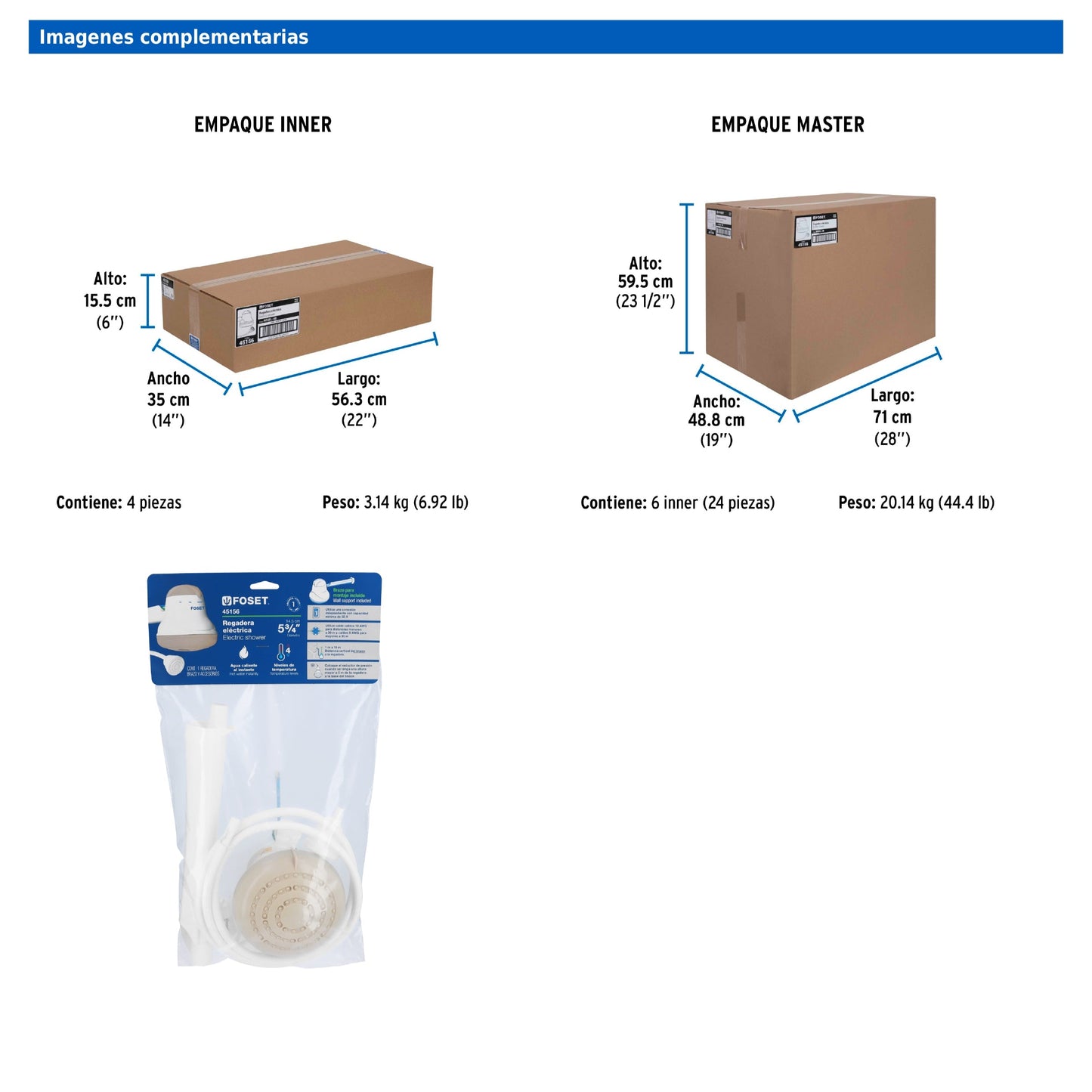 Regadera eléctrica beige de 4 temperaturas con manguera y brazo incluido
