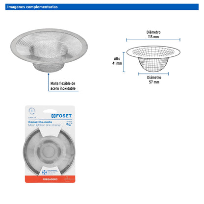 Canastilla de malla 3/4" en acero inoxidable para fregadero
