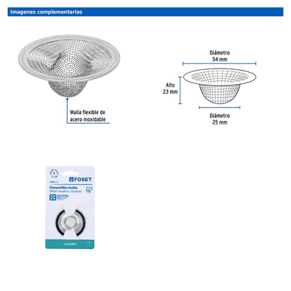 Canastilla de malla 1/2" en acero inoxidable para lavabo