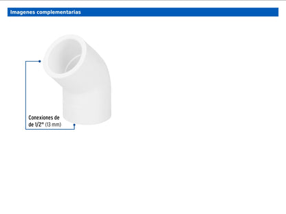 Codo de PVC de 1/2 pulgada a 45 grados