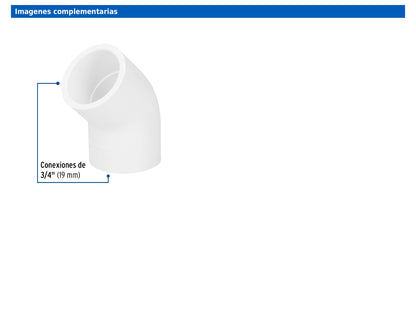 Codo de PVC de 3/4 pulgada a 45 grados