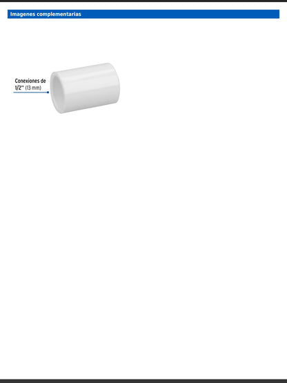 Cople de PVC cédula 40 de 1/2 pulgada para tubería