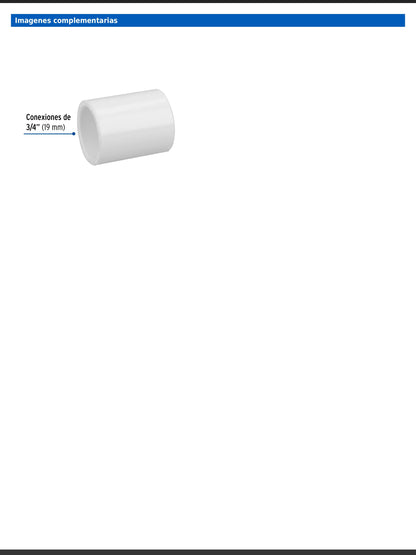 Cople de PVC cédula 40 de 3/4 pulgada para tubería