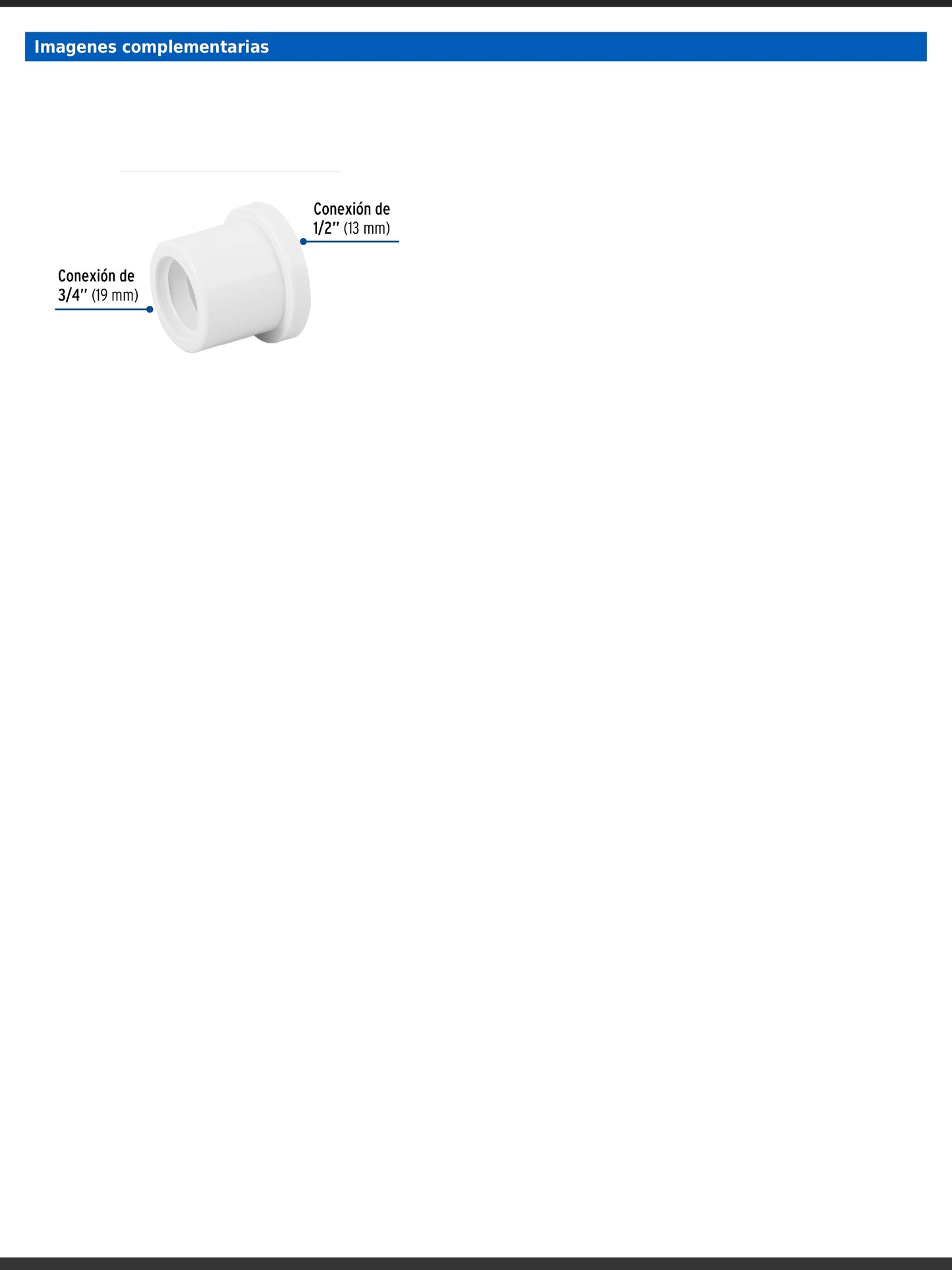 Reducción bushing de PVC cédula 40 de 3/4 a 1/2 pulgada para tubería