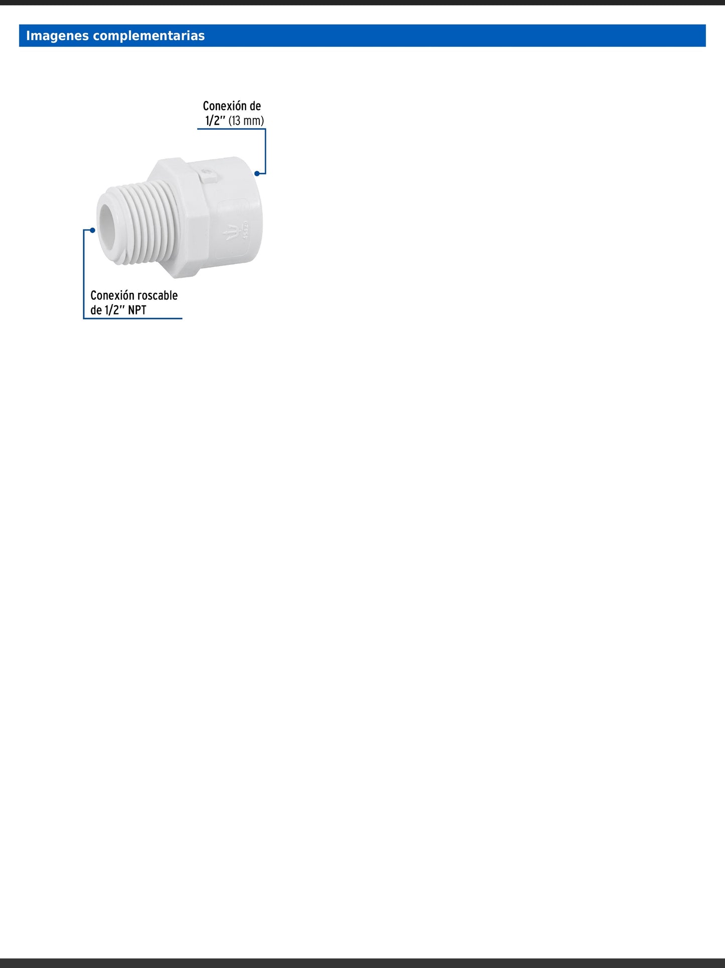 Adaptador macho de PVC cédula 40 de 1/2 pulgada con rosca NPT
