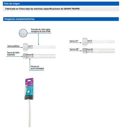 Manguera para lavabo o fregadero de 40 cm con vinilo trenzado y tuerca plástica