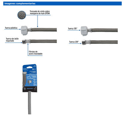 Manguera para WC de 30 cm con trenzado de vinilo gris y tuerca plástica