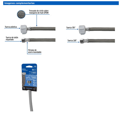 Manguera para WC de 40 cm con trenzado de vinilo gris y tuerca plástica