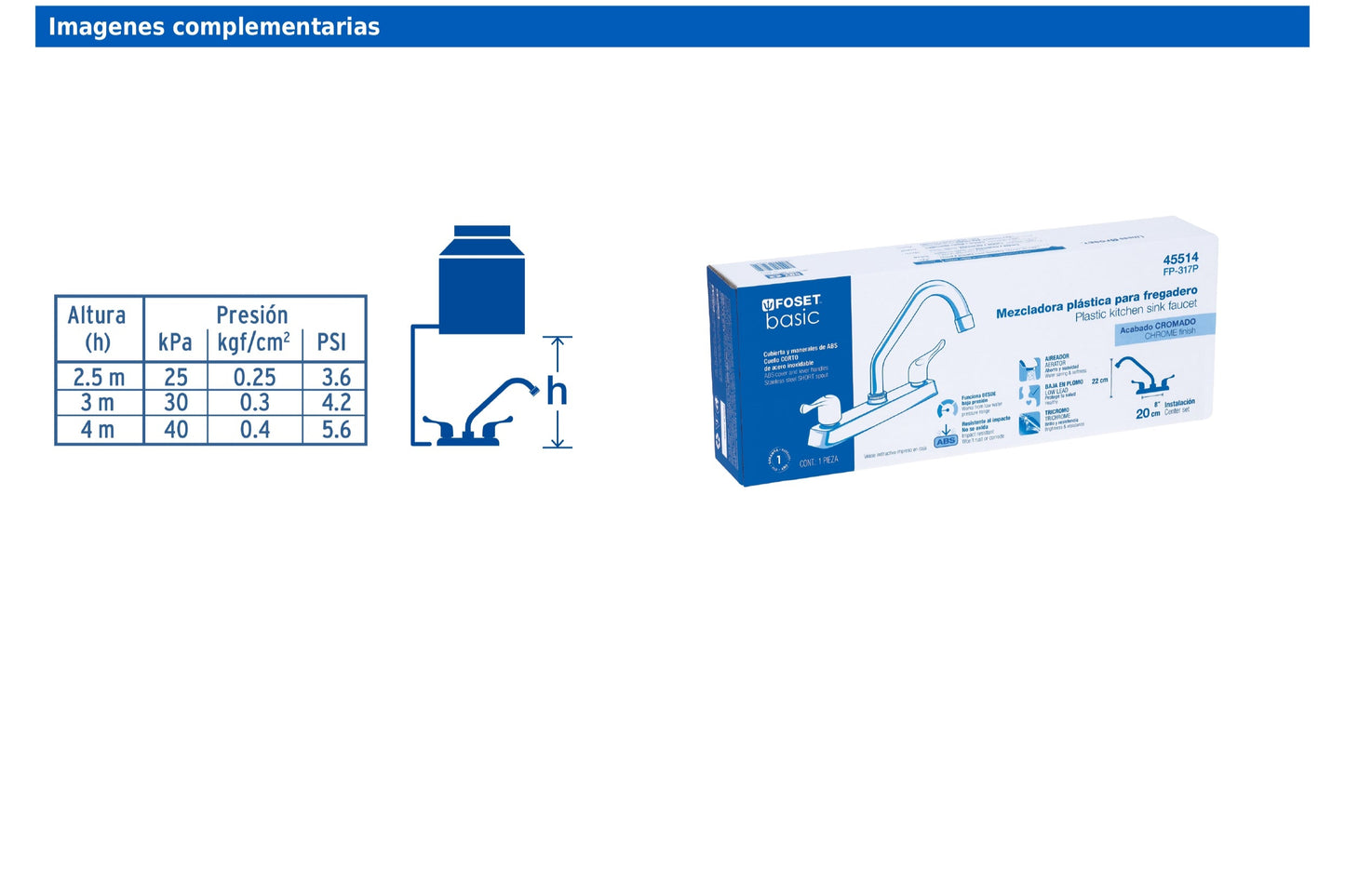 Mezcladora de 8" para fregadero con cuello corto y manerales tipo palanca
