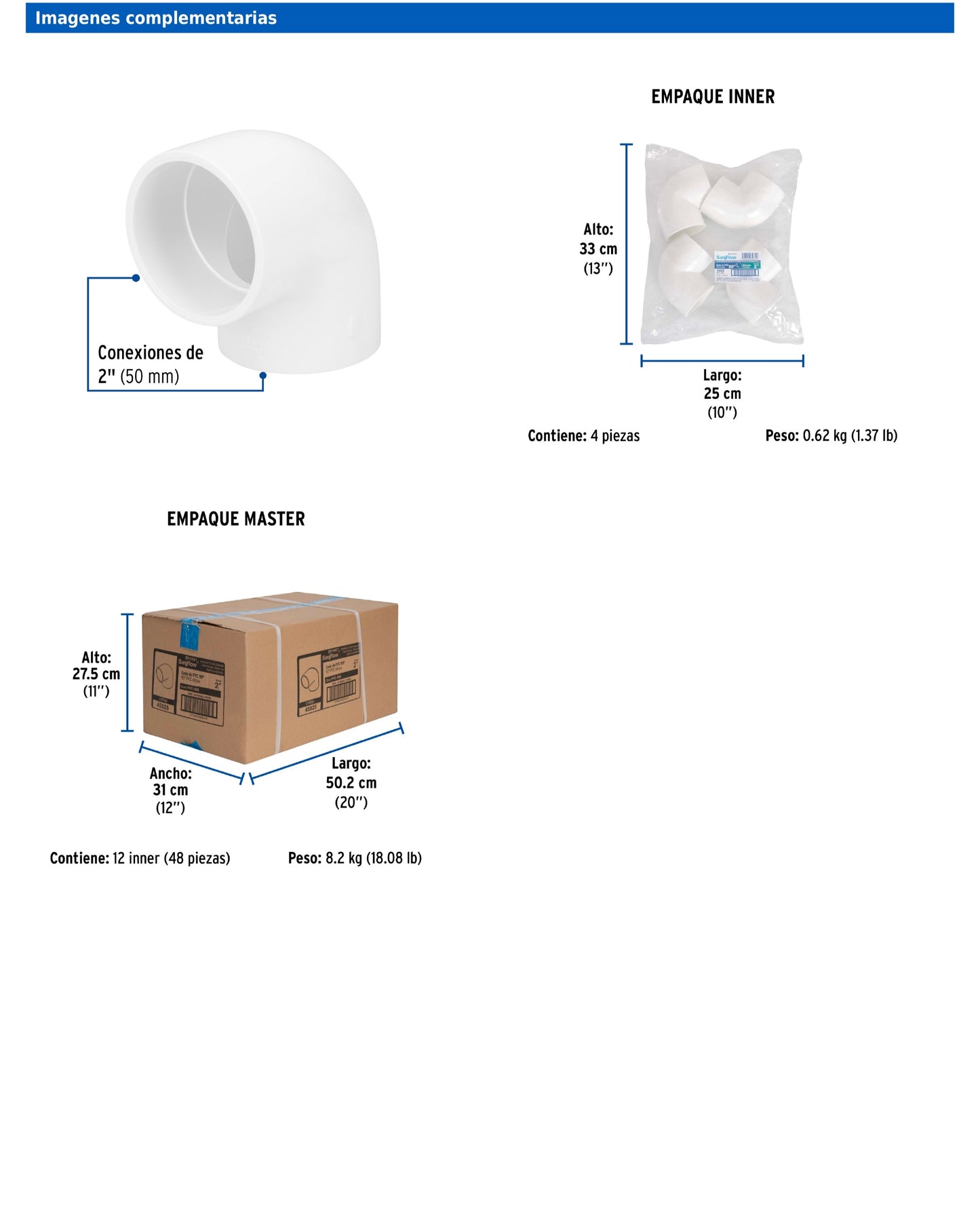 Codo de PVC de 2 pulgadas a 90 grados