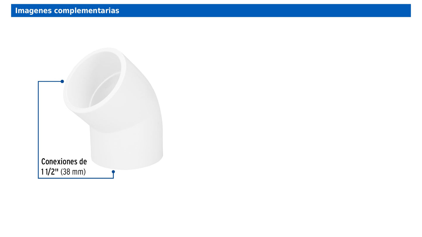 Codo de PVC de 1 1/2 pulgadas a 45 grados