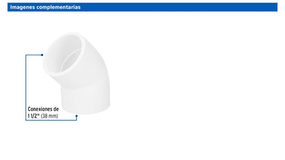 Codo de PVC de 1 1/2 pulgadas a 45 grados