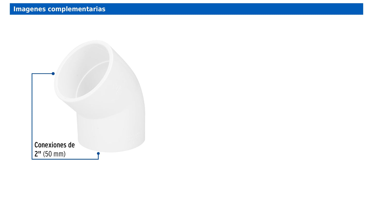 Codo de PVC de 2 pulgadas a 45 grados