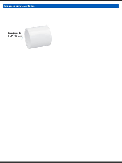 Cople de PVC cédula 40 de 1 1/2 pulgadas para tubería