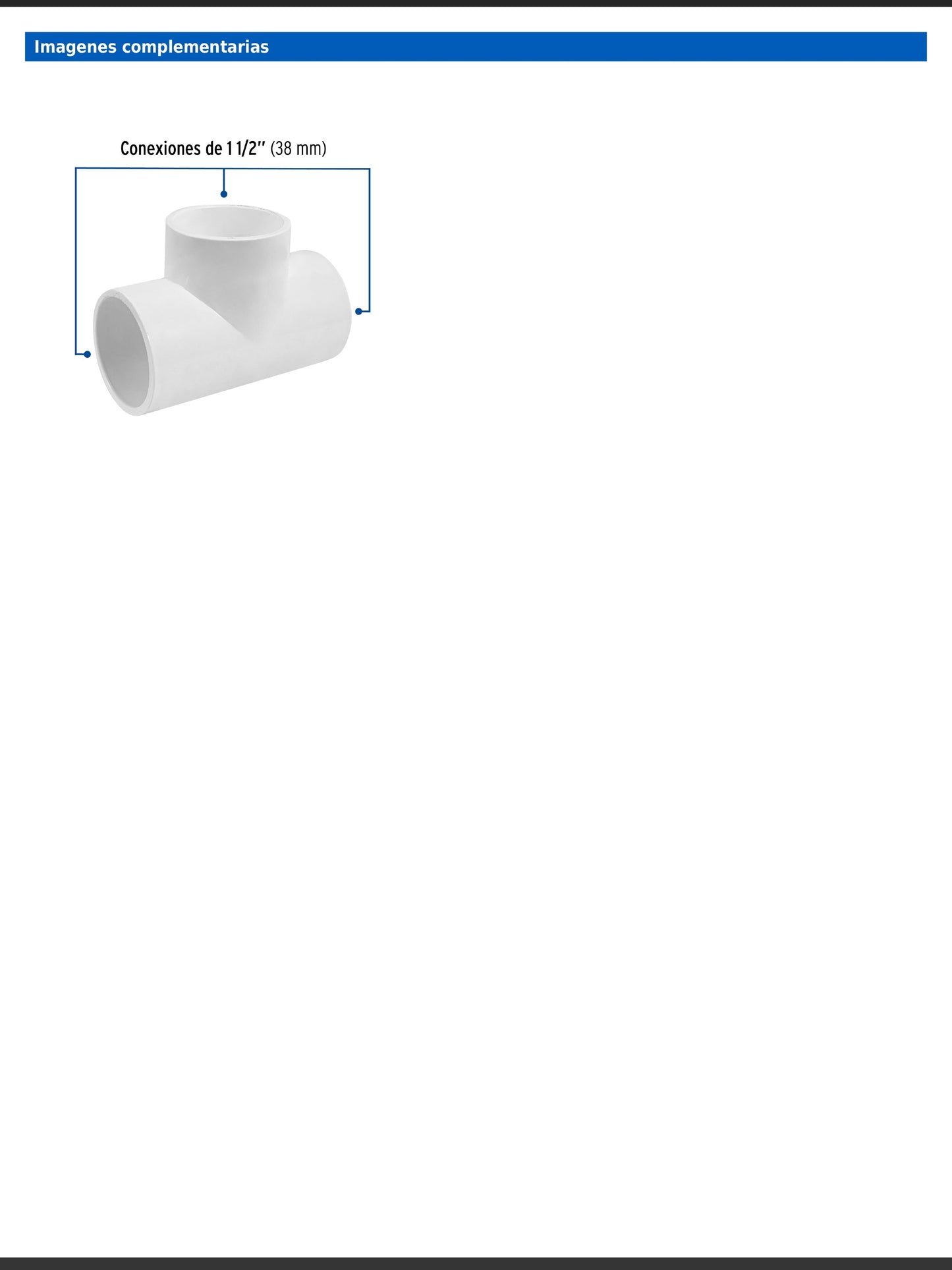 Tee sencilla de PVC cédula 40 de 1 1/2 pulgadas para tubería