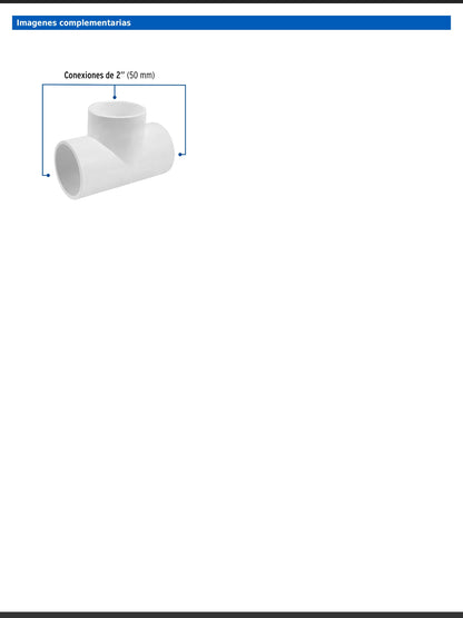 Tee sencilla de PVC cédula 40 de 2 pulgadas para tubería