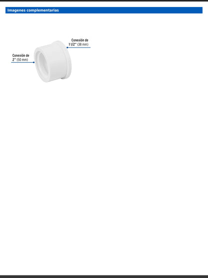 Reducción bushing de PVC cédula 40 de 2 a 1 1/2 pulgadas para tubería