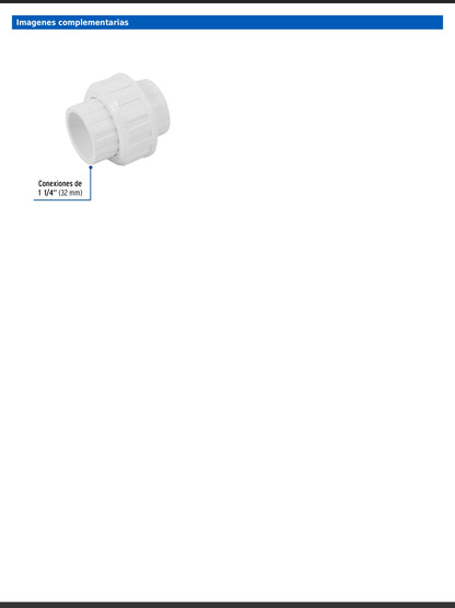 Tuerca unión lisa de PVC cédula 40 de 1 1/4 pulgadas para tubería