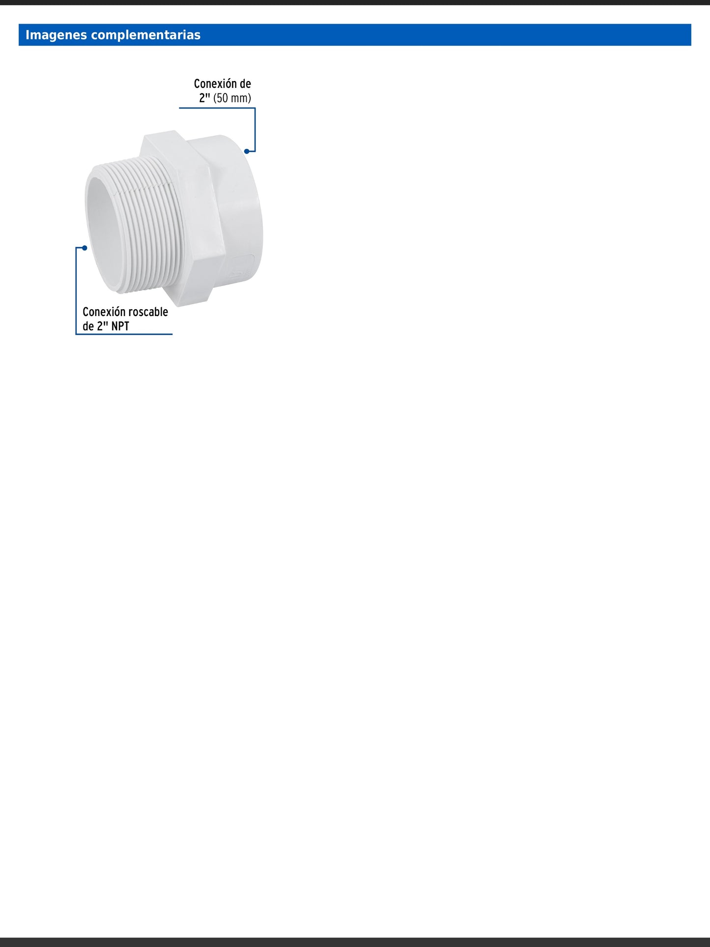 Adaptador macho de PVC de 2 pulgadas con rosca NPT