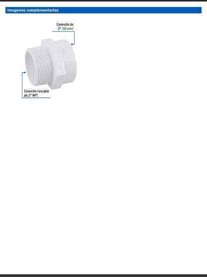 Adaptador macho de PVC de 2 pulgadas con rosca NPT