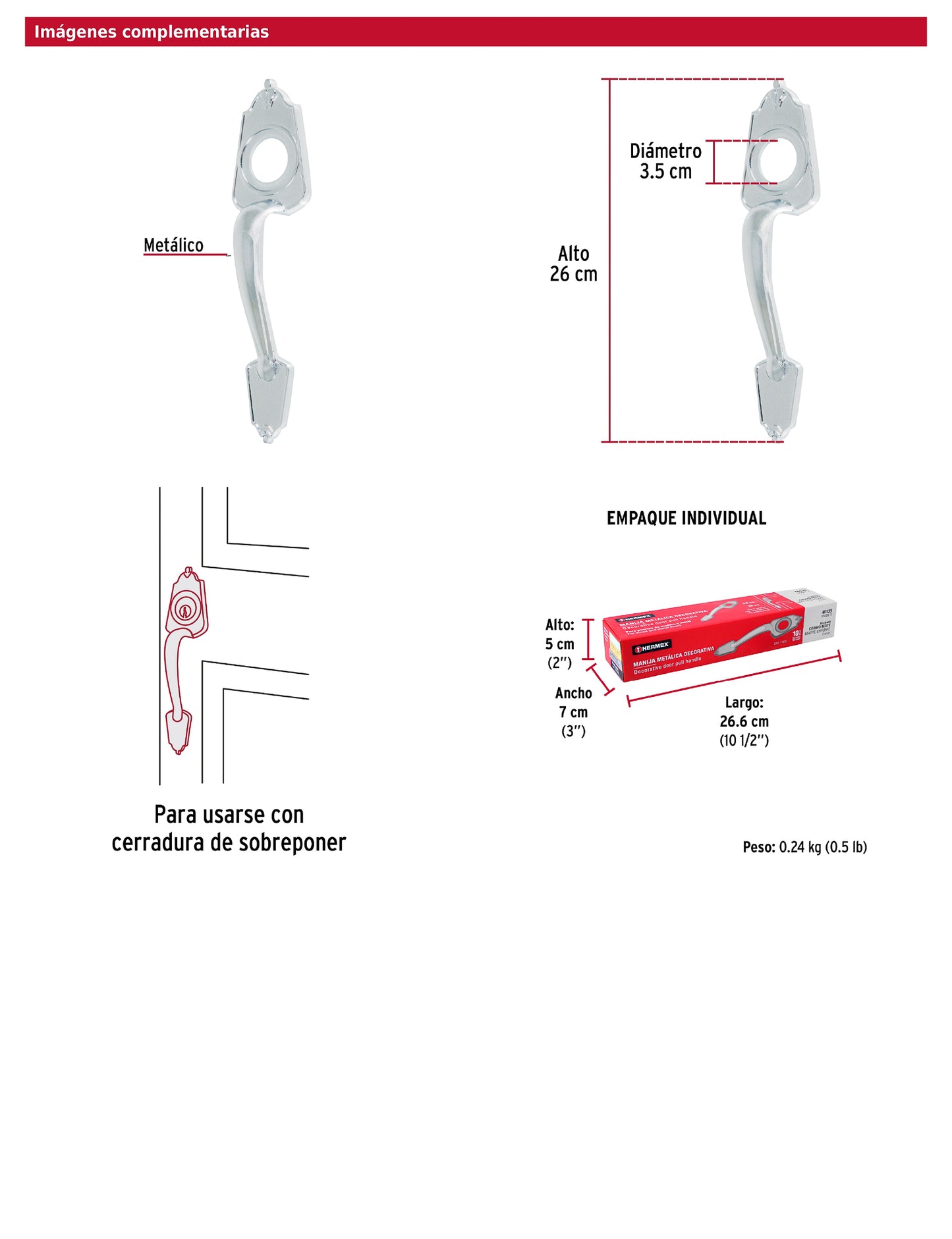 Chapetón metálico para puerta acabado cromo mate