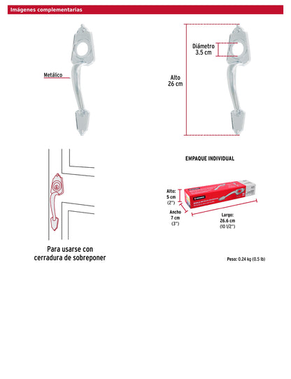 Chapetón metálico para puerta acabado cromo mate