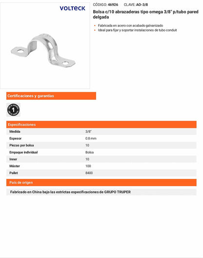 Bolsa 10 abrazaderas omega 3/8 pulg