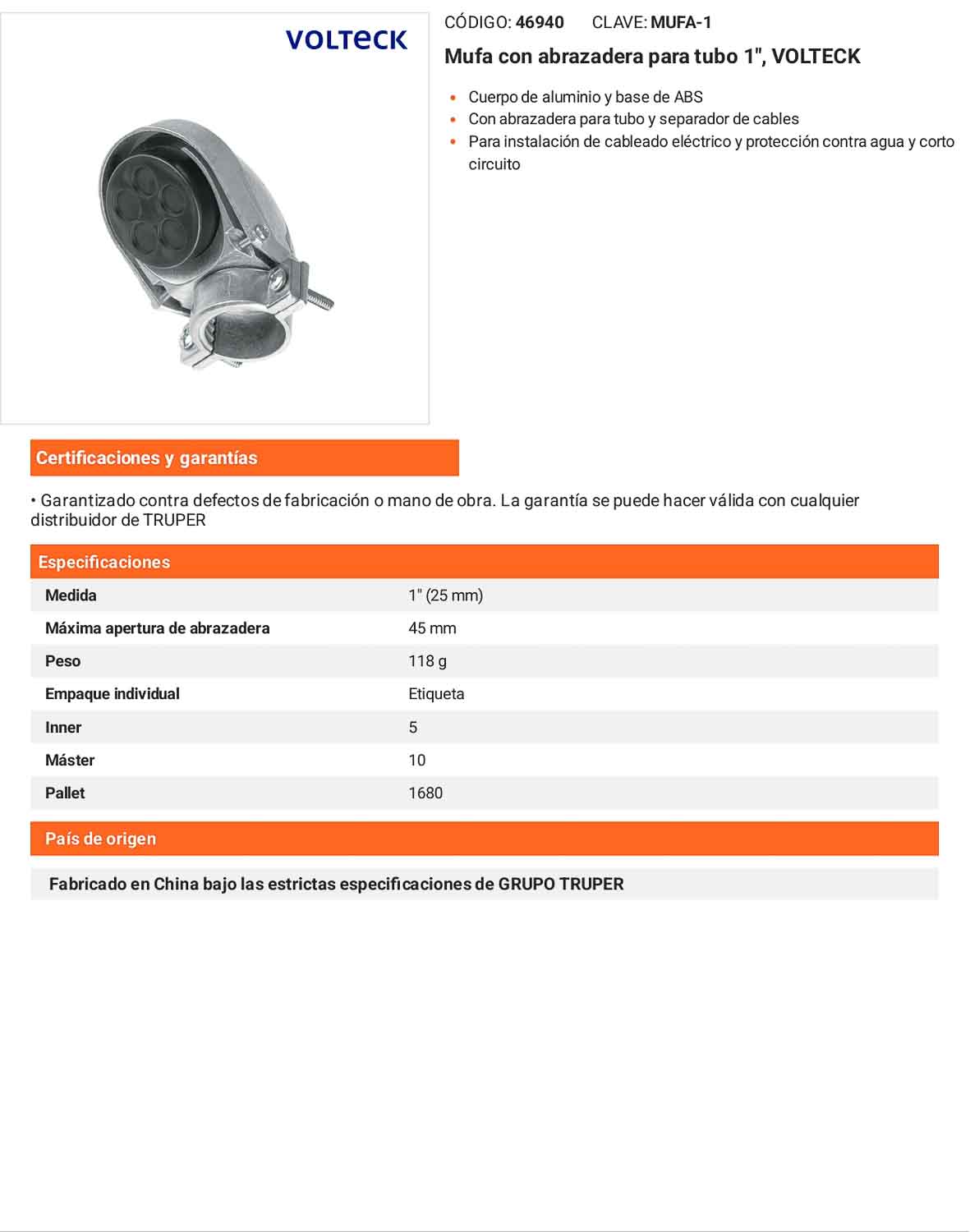 Mufa con abrazadera tubo 1 pulg