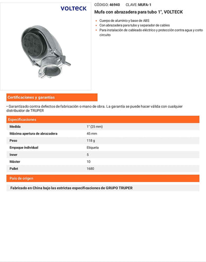 Mufa con abrazadera tubo 1 pulg
