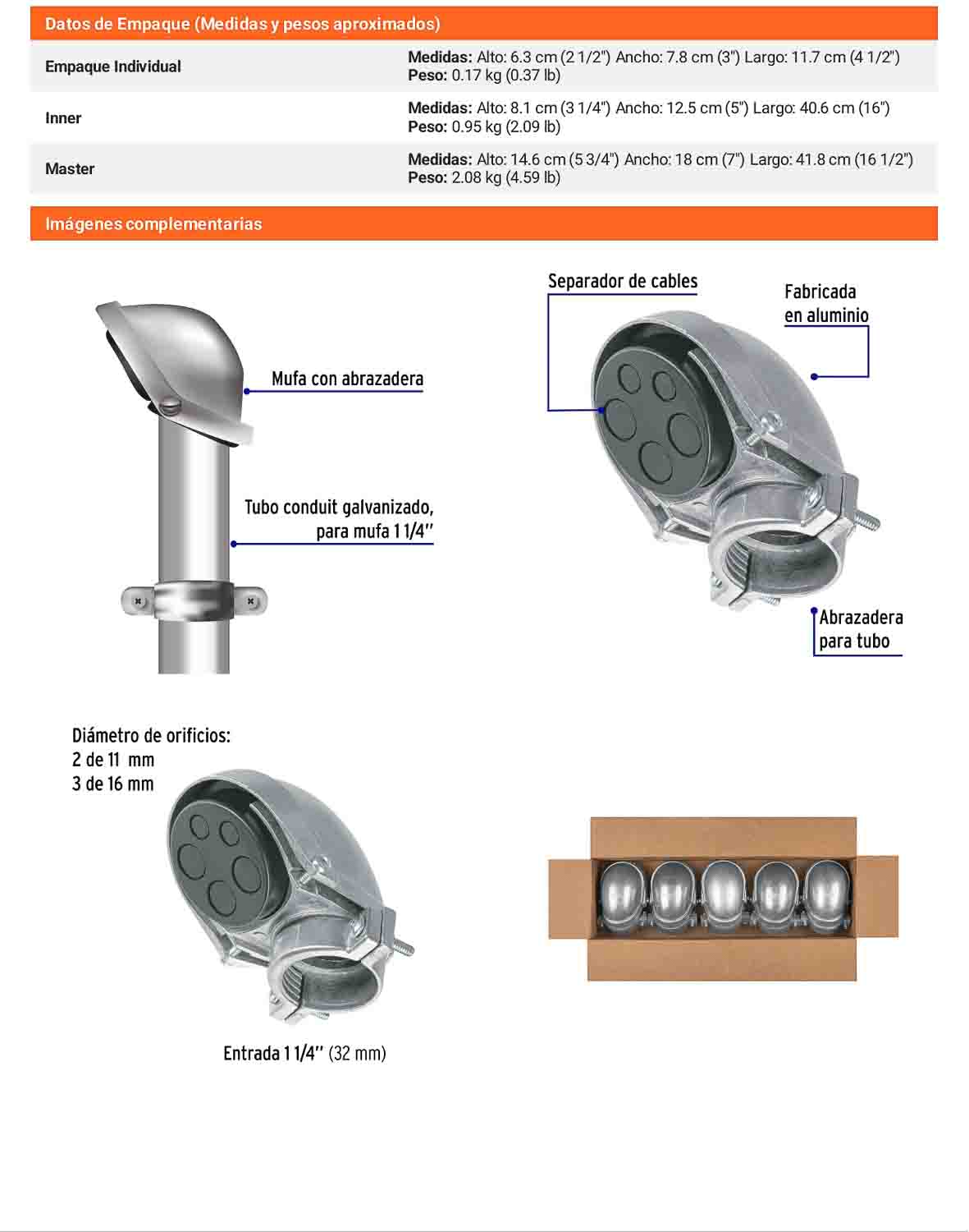 Mufa con abrazadera tubo 1-1/4 pulg