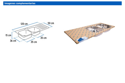 Tarja de empotrar de 120x50 cm con doble tina derecha y acabado satín