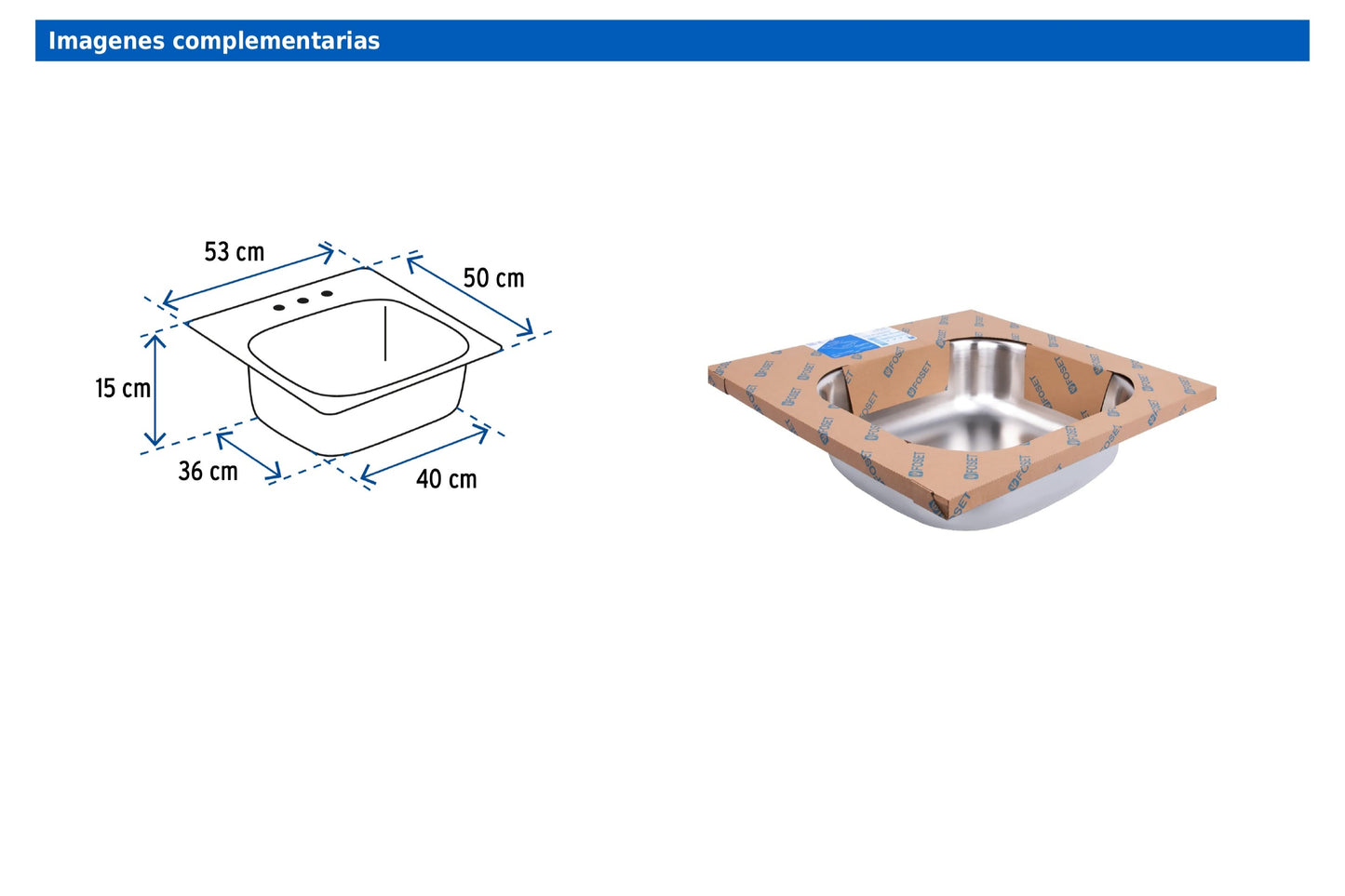 Tarja de empotrar sencilla de 50 x 53 cm con acabado satín