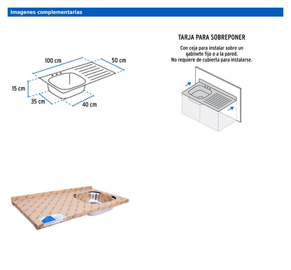 Tarja de sobreponer de 100x50 cm con tina derecha y acabado satín