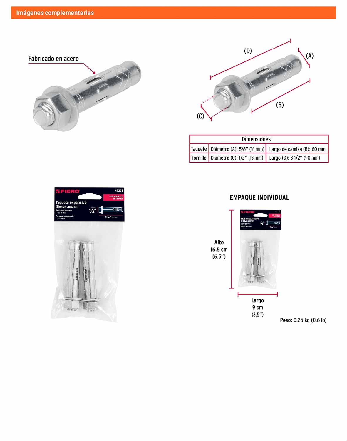 2 Taquetes Expansivos 1/2 pulg con Tornillo