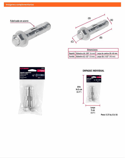 2 Taquetes Expansivos 1/2 pulg con Tornillo