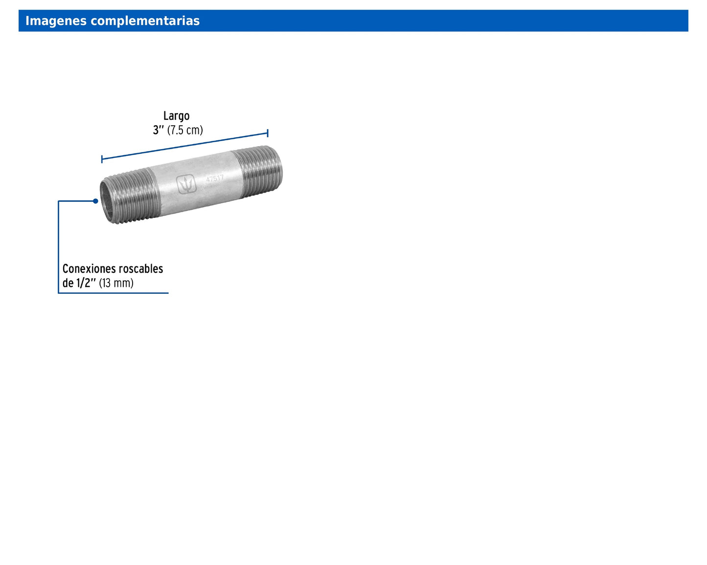 Niple de acero galvanizado de 1/2" x 3"