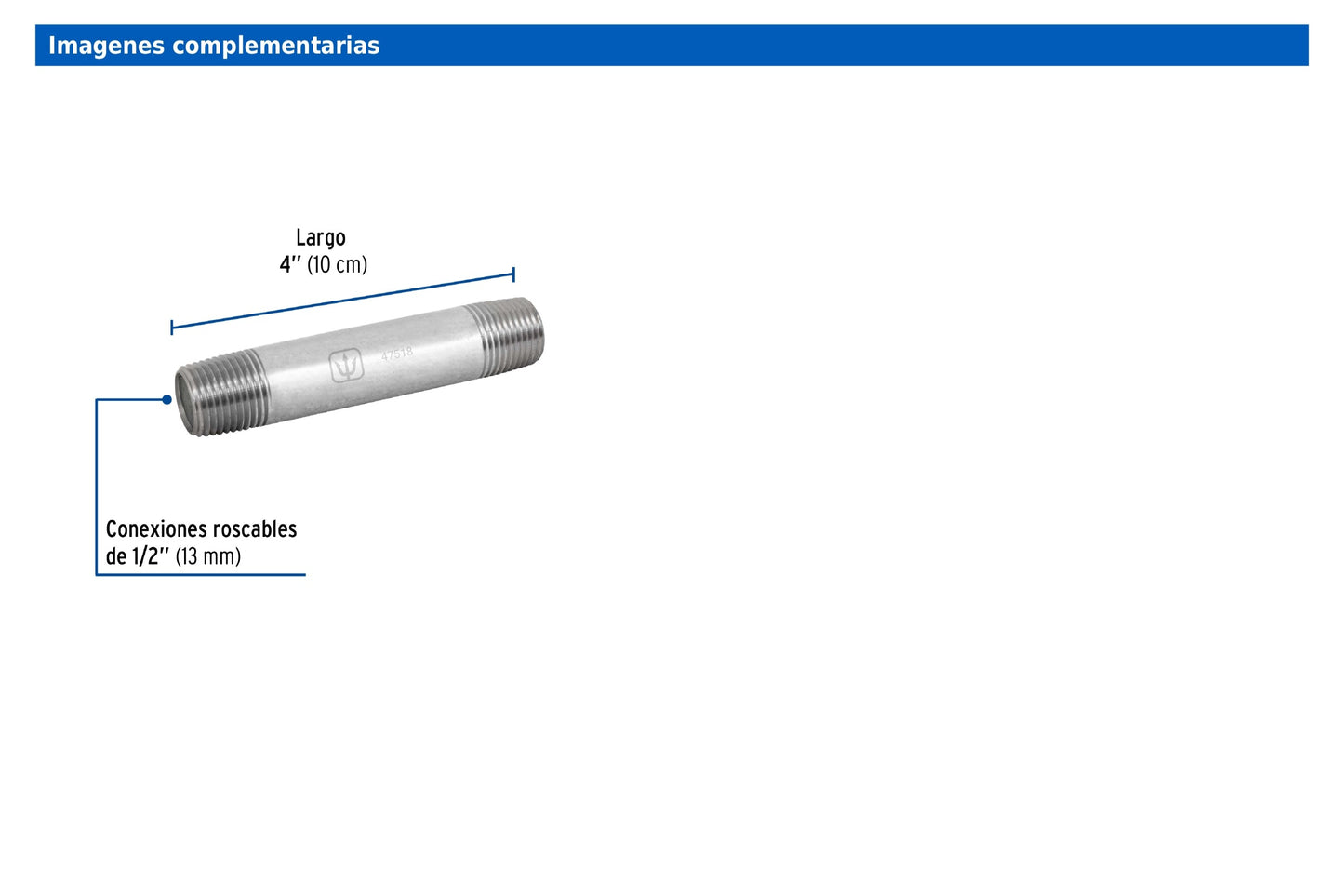 Niple de acero galvanizado de 1/2" x 4"