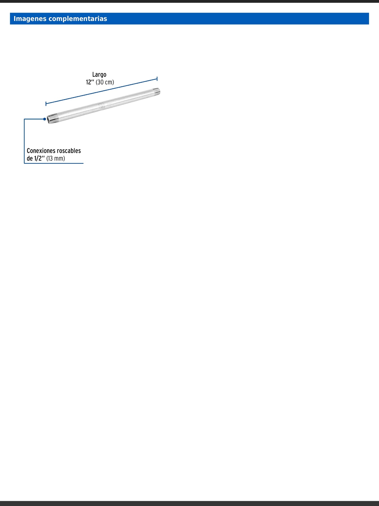 Niple de acero galvanizado de 1/2 pulgada por 12 pulgadas