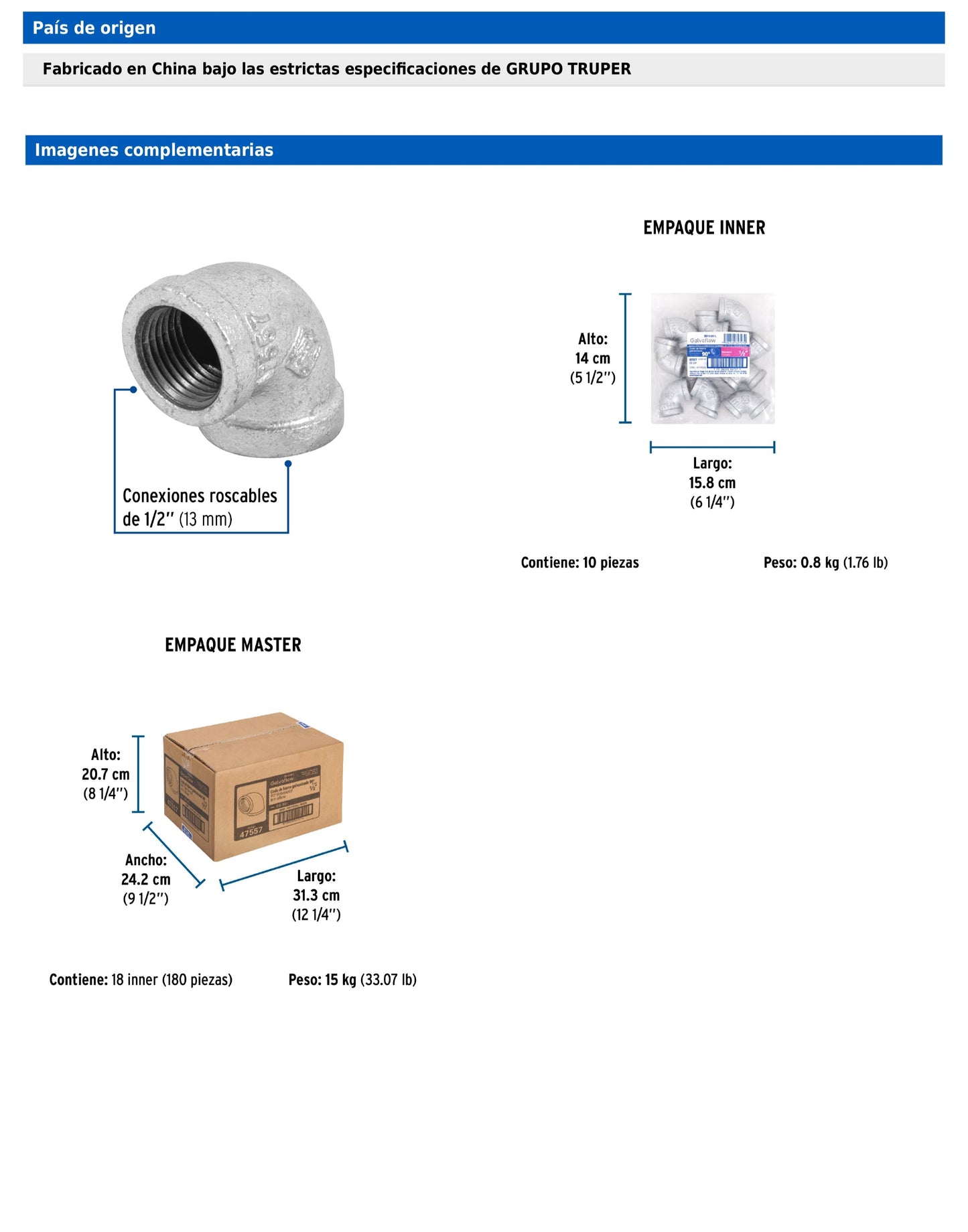 Codo 90° de 1/2" en acero galvanizado