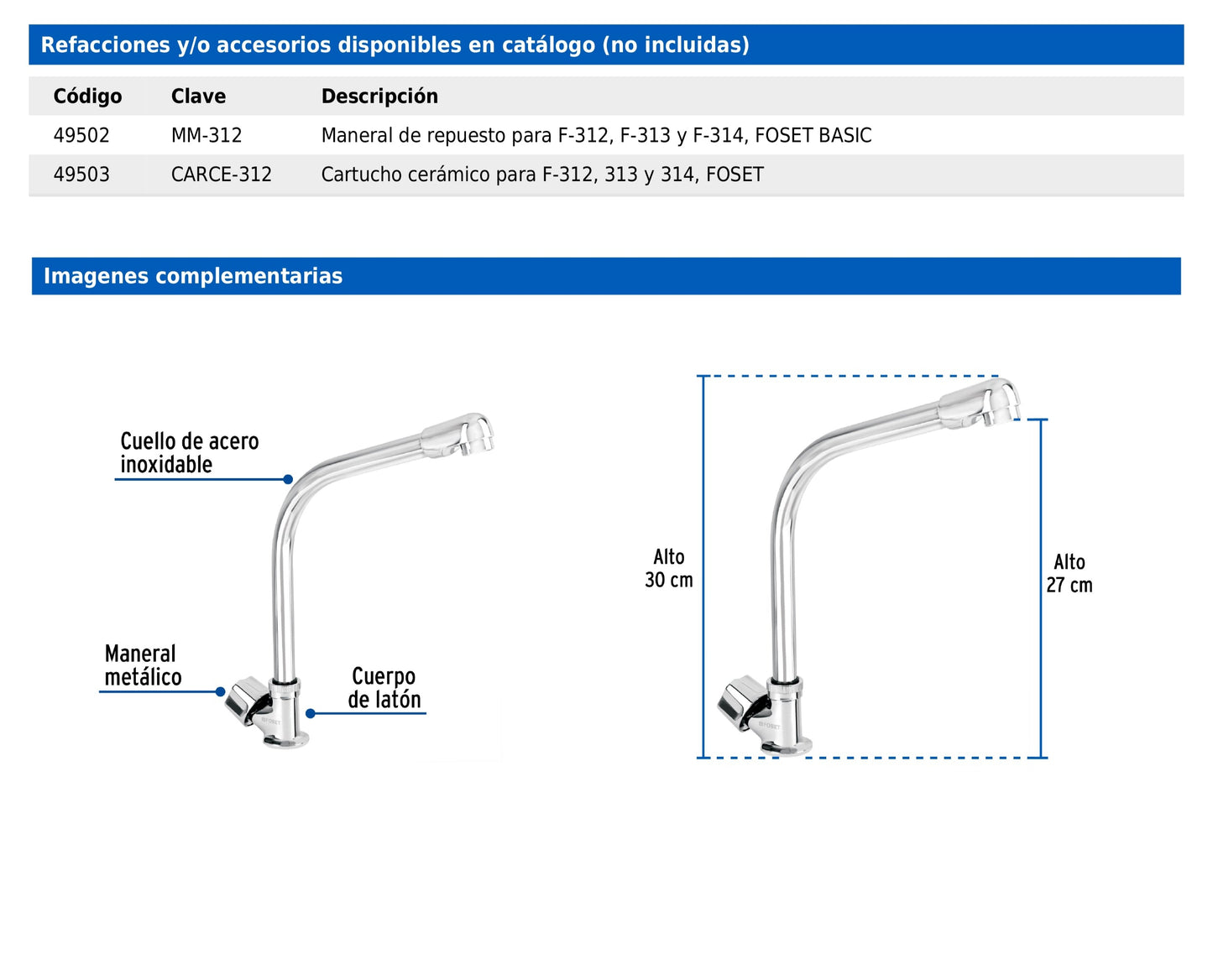 Llave individual para fregadero con cuello tipo cobra y maneral hexagonal
