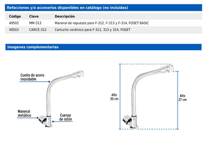 Llave individual para fregadero con cuello tipo cobra y maneral hexagonal