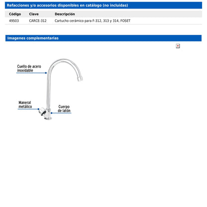 Llave individual para fregadero con cuello curvo y maneral hexagonal