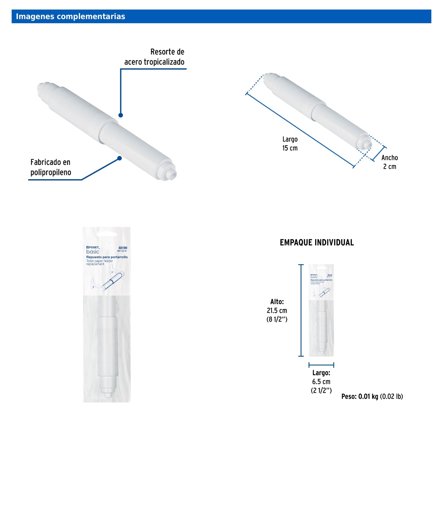 Tubo de repuesto para portarrollo plástico BASIC