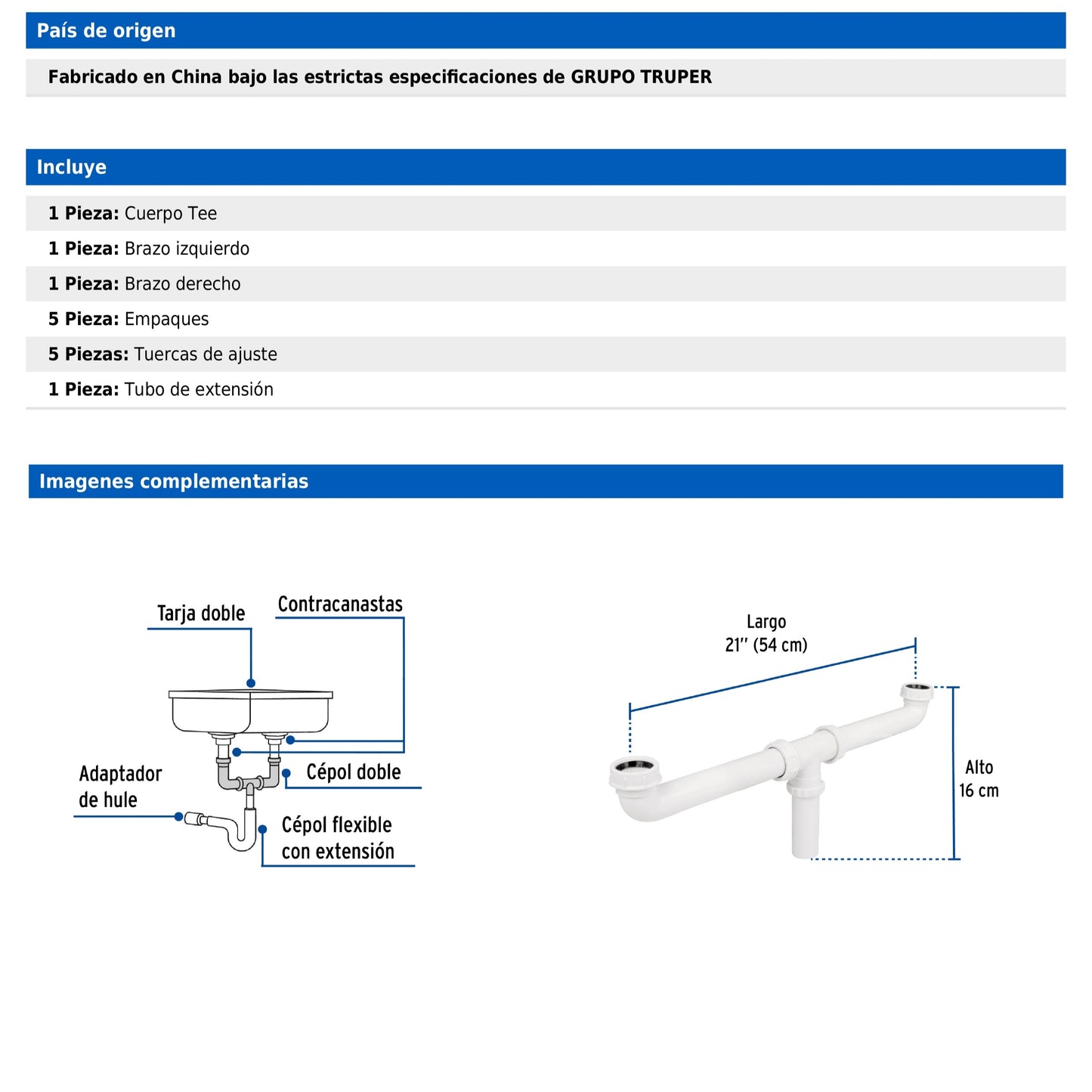 Céspol doble de 1 1/2" sin contra para tarjas de doble tina