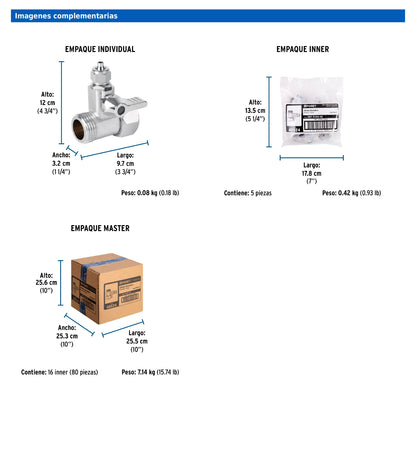 Válvula de alimentación de 1/2" x 1/4" para filtro de agua con cuerpo de latón